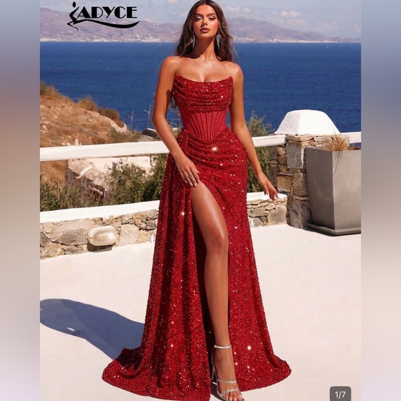 Adyce Dresses & Skirts - NWOT Strapless Ruby Red Sequin Gown